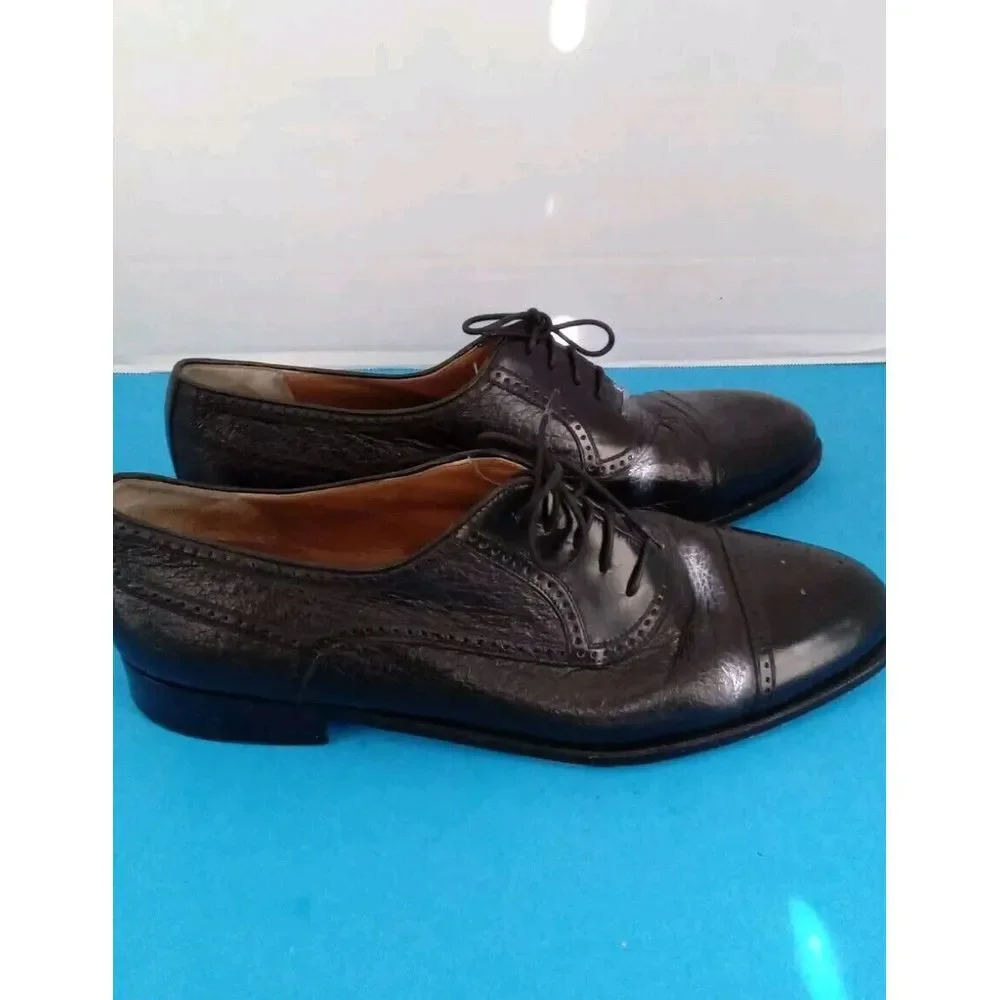 Domani Black Leather Wingtip Oxford Dress Shoes Lace Up Men's‎